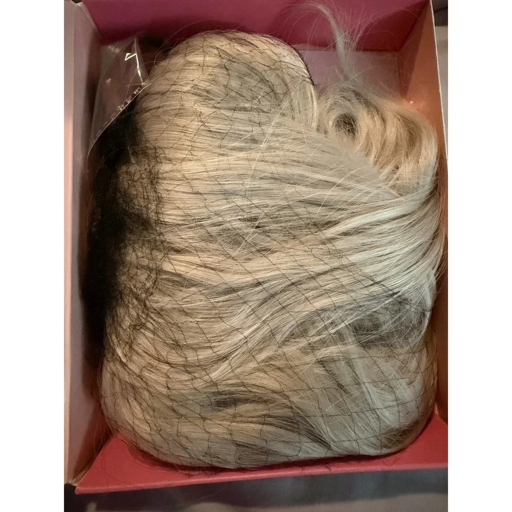 TYQ Hair Topper 14 Inch White Blonde 60/503 Synthetic Curly Wavy Clip In Bangs
